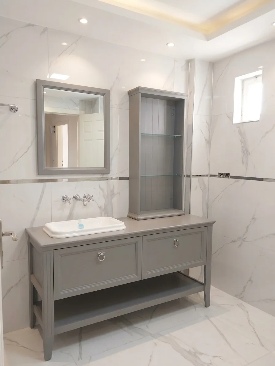 Çayyolu banyo tadilatı — lavabo ve konsol detayı