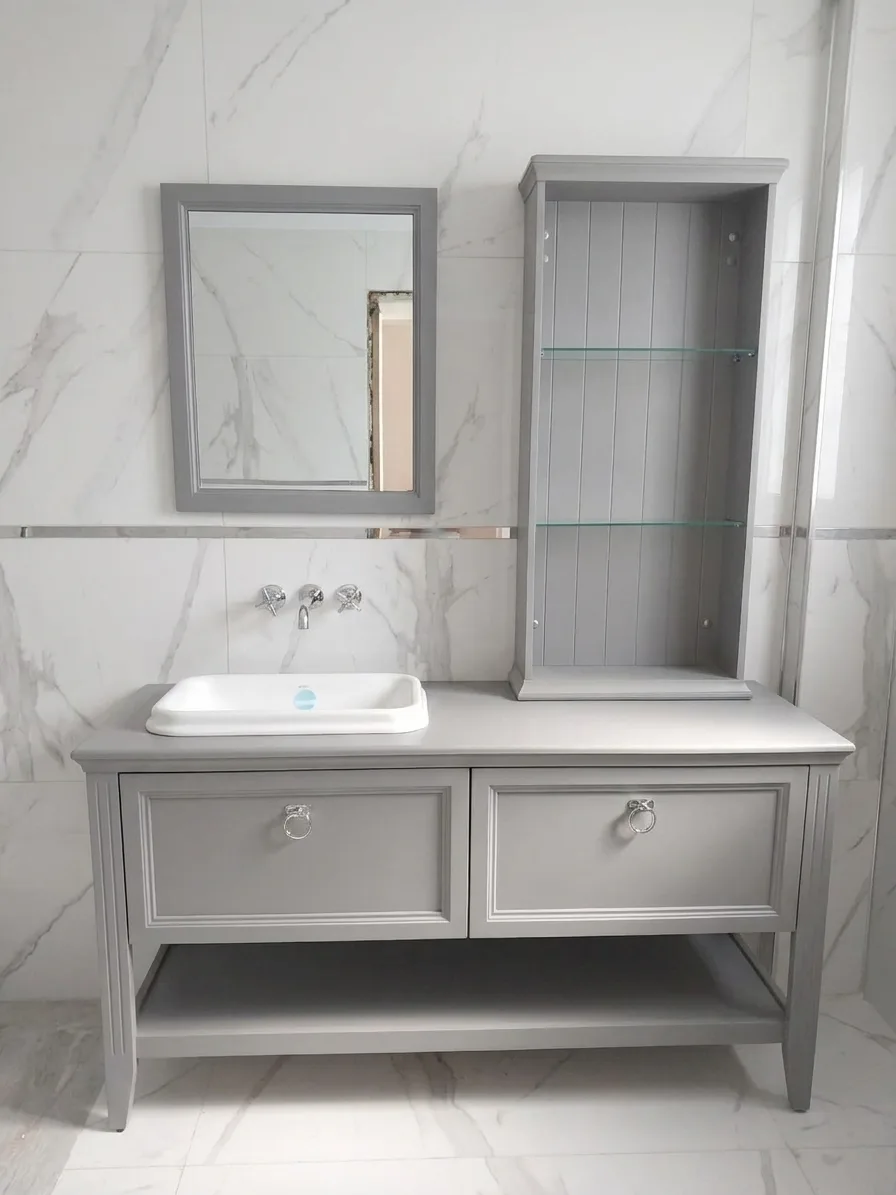 Çayyolu banyo tadilatı — gri konsol montajı